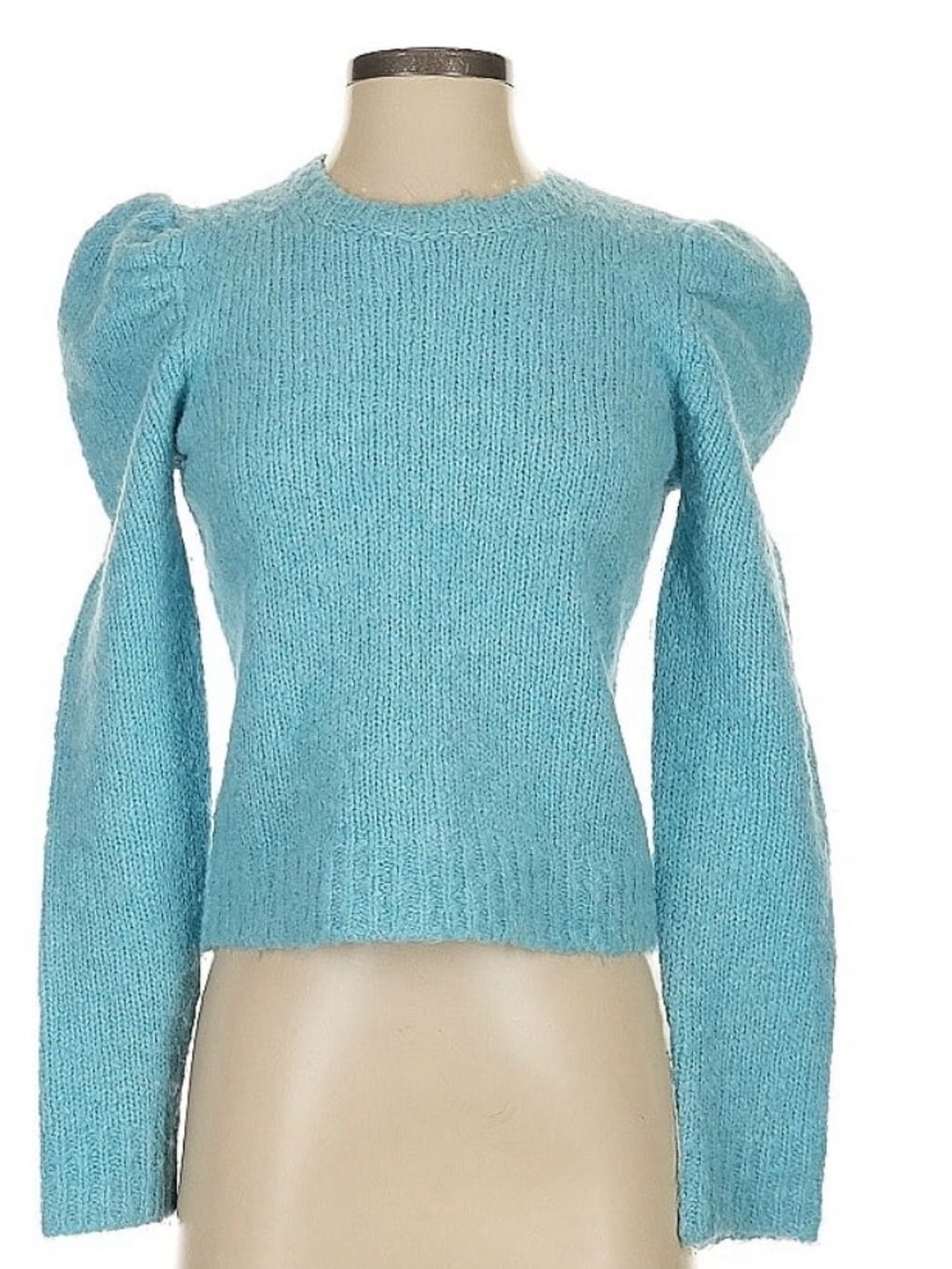 Derek Lam Aqua Puff-Sleeve Mohair Blend Sweater